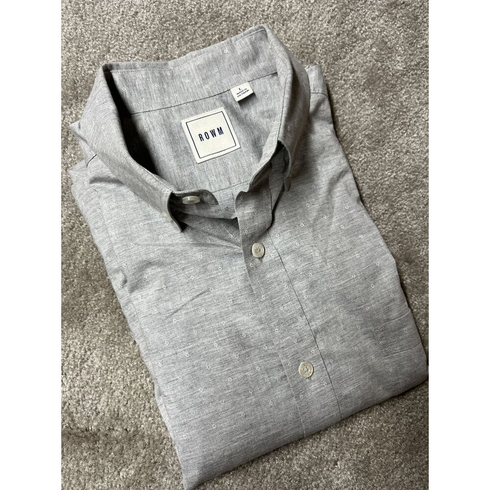 Rowm Mens‎  Grey White Long Sleeve Button-Up Shirt Large